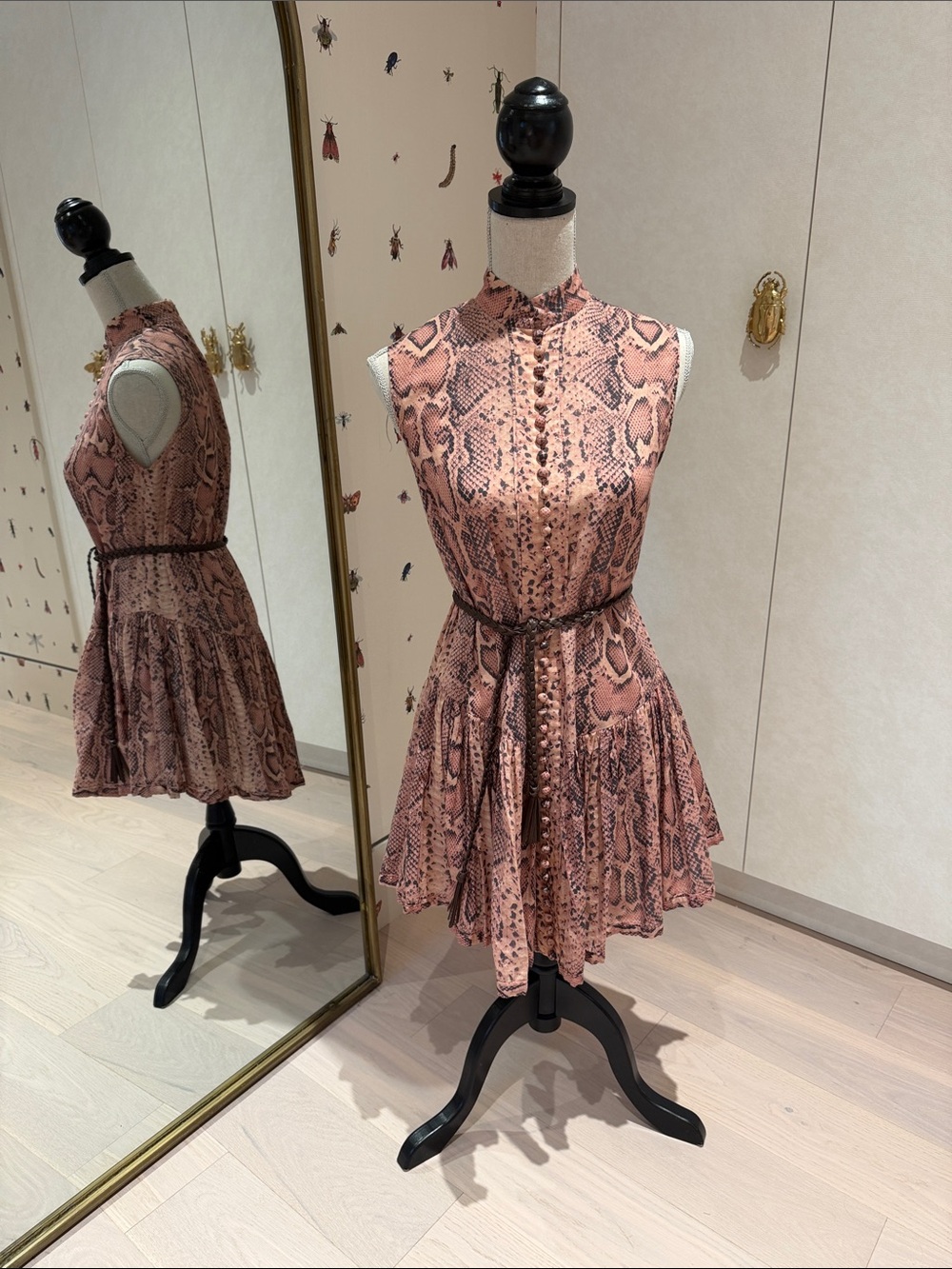 Zimmermann Pink Snake-Print Sleeveless Fit & Flare Dress